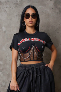 "Darling Baby" Chained Corset Cropped Gothic Top Tee