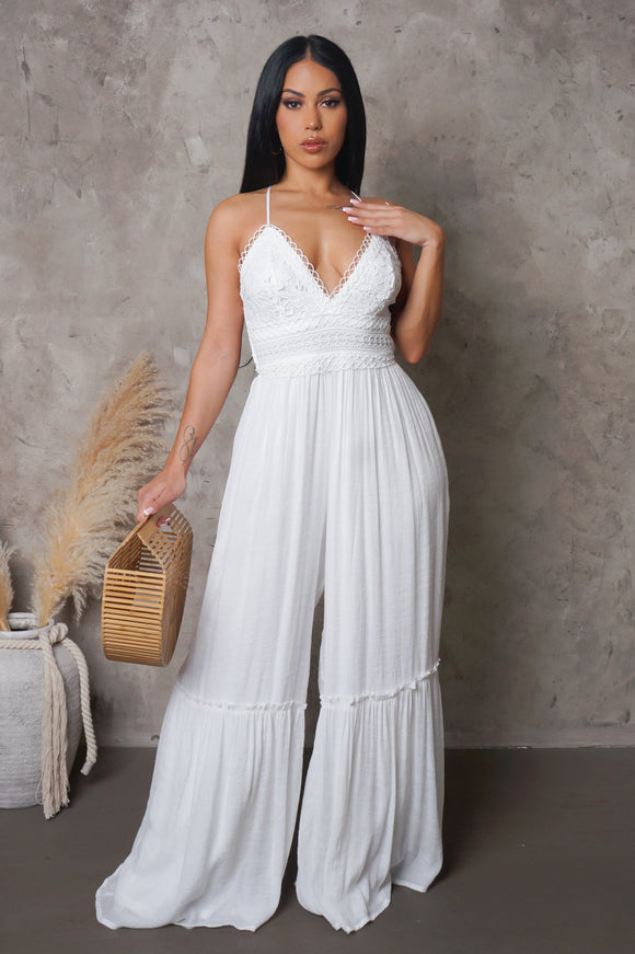 All White Lace Top Wide Leg Jumpsuit