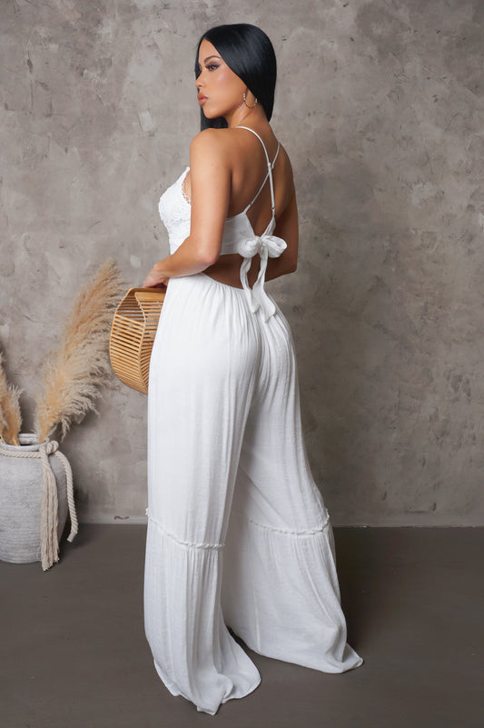 All White Lace Top Wide Leg Jumpsuit