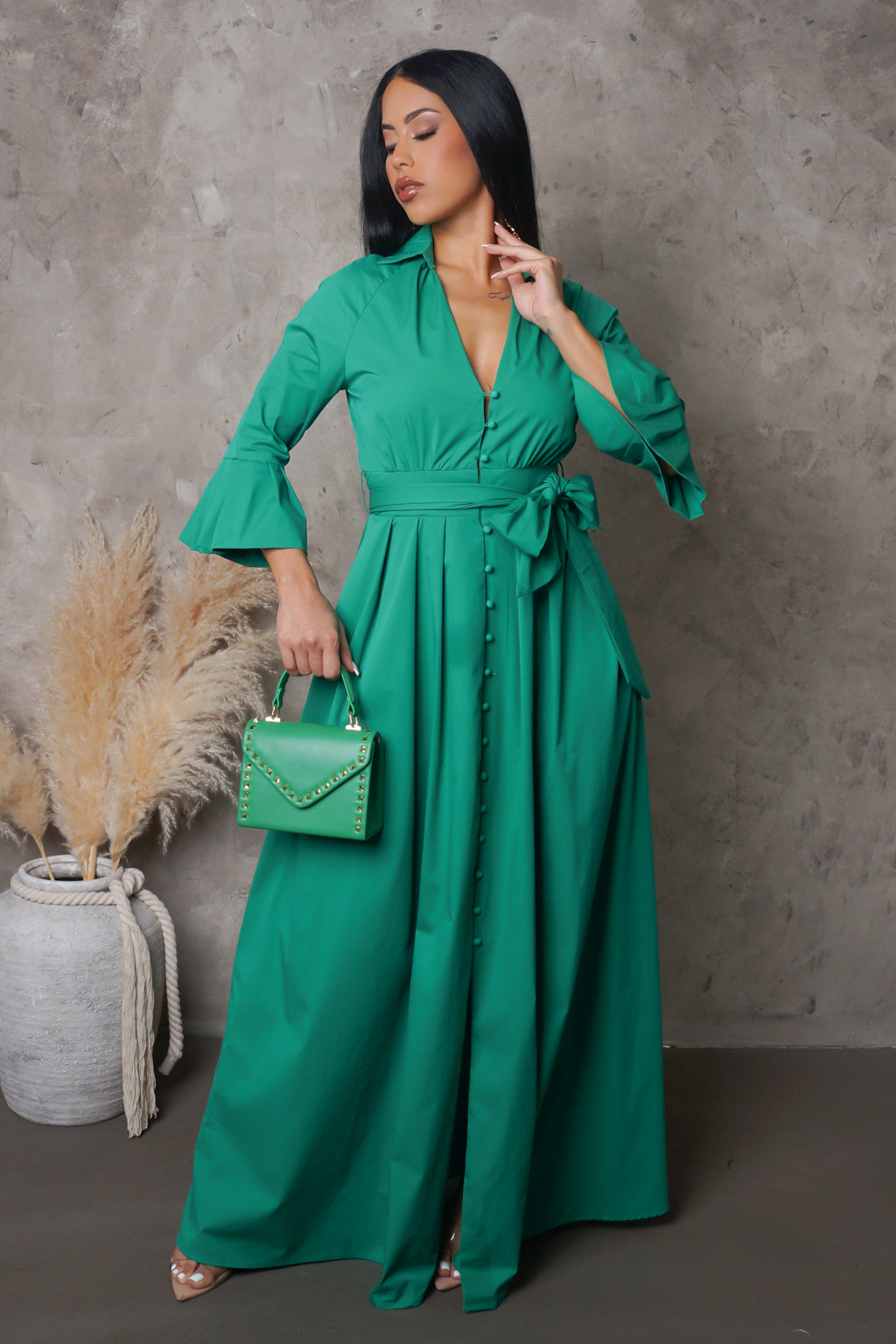 Goddess 3/4 Sleeve Maxi Dress