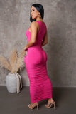 Fuchsia Midi Ruched Dress