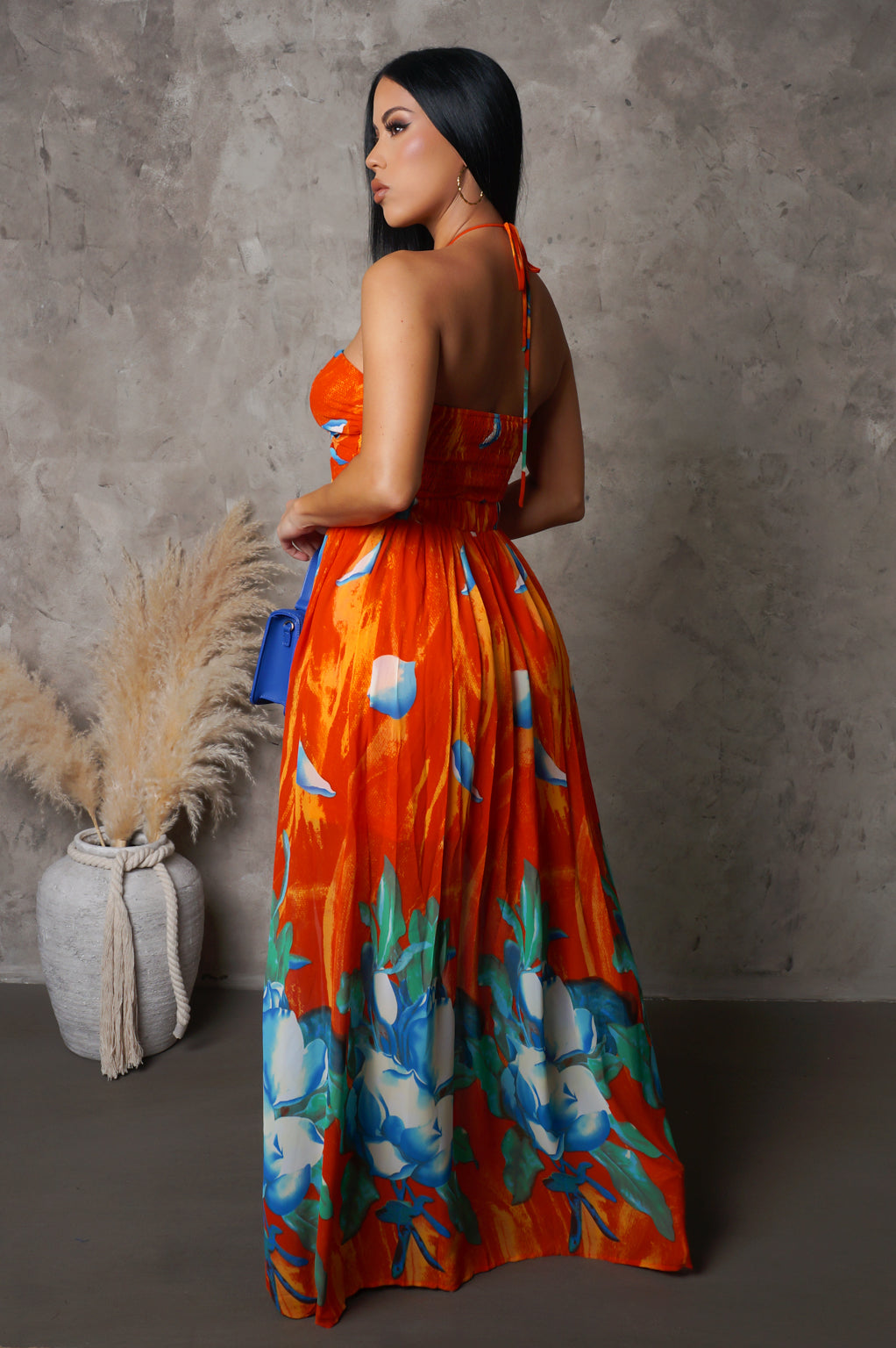 Floral Print Double Slit Maxi Dress