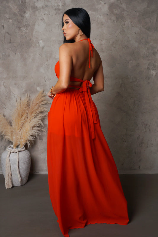 Vacation Chained Double Slit Maxi Dress