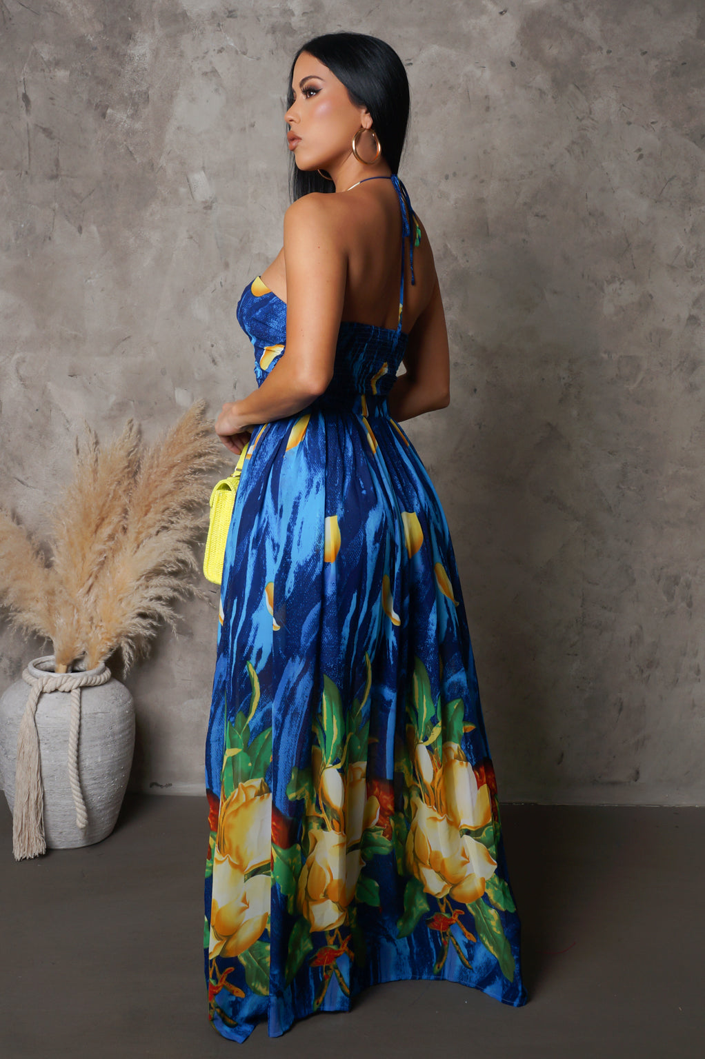 Floral Print Double Slit Maxi Dress