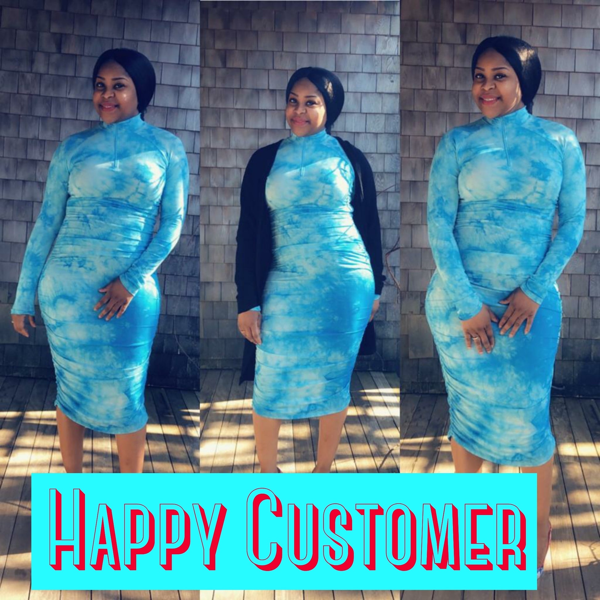 (20% off promo)turquoise mock neck ruched tie dye midi dress