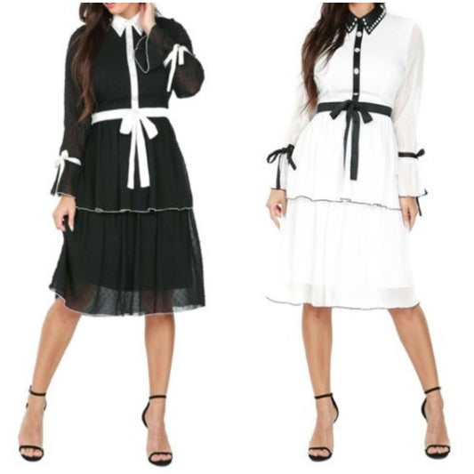 2 color blend classy bowtie dress