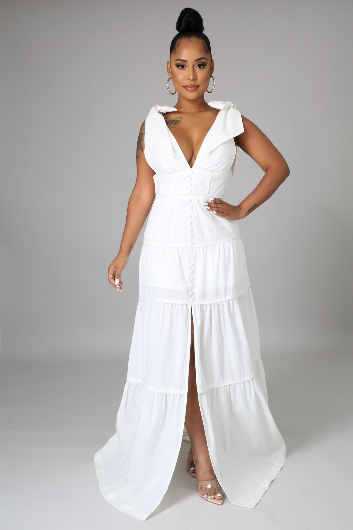 "In the Clouds" Strapped Front Slit Maxi Dress