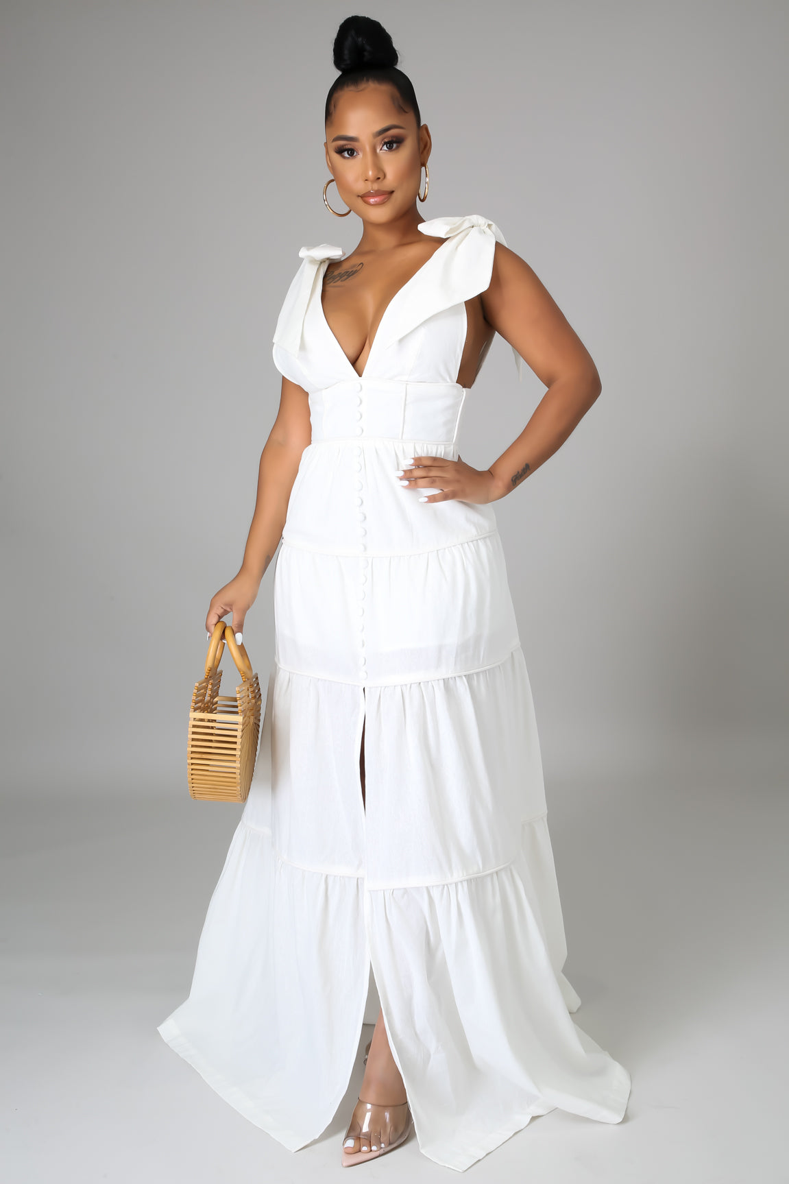 "In the Clouds" Strapped Front Slit Maxi Dress