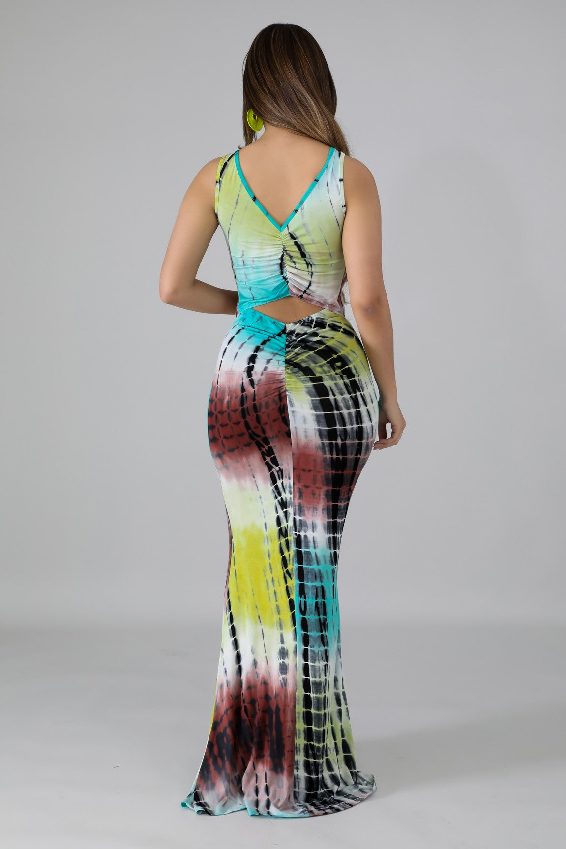 tie dye open back mermaid maxi dress