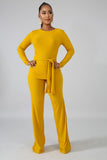 mustard knitted long sleeve top & palazzo set