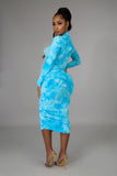(20% off promo)turquoise mock neck ruched tie dye midi dress