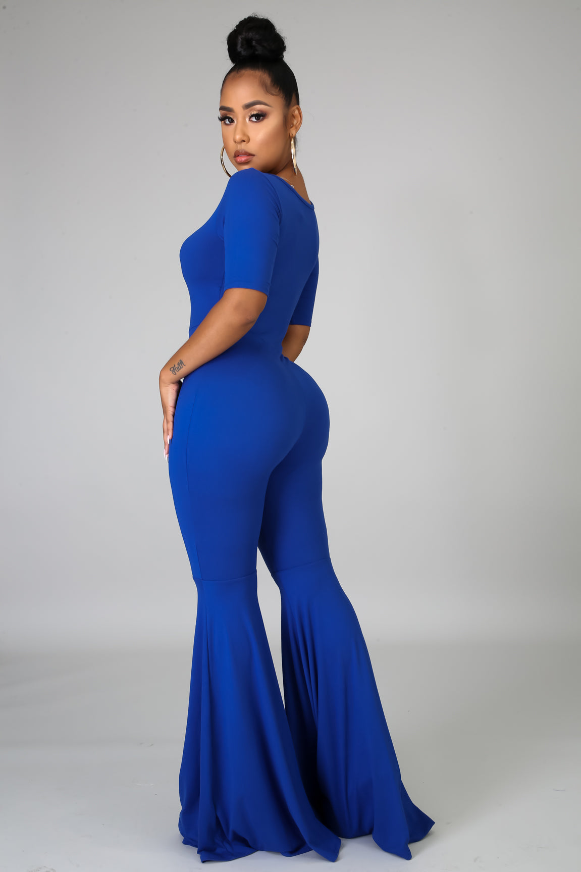 royal blue flare leg jumpsuit