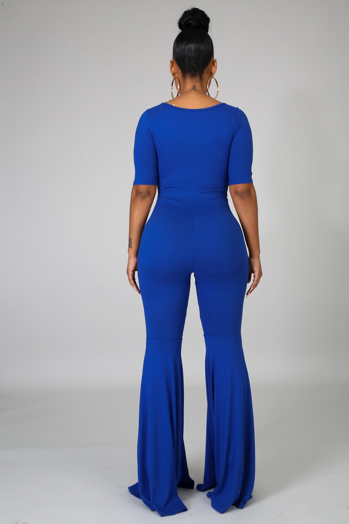 royal blue flare leg jumpsuit