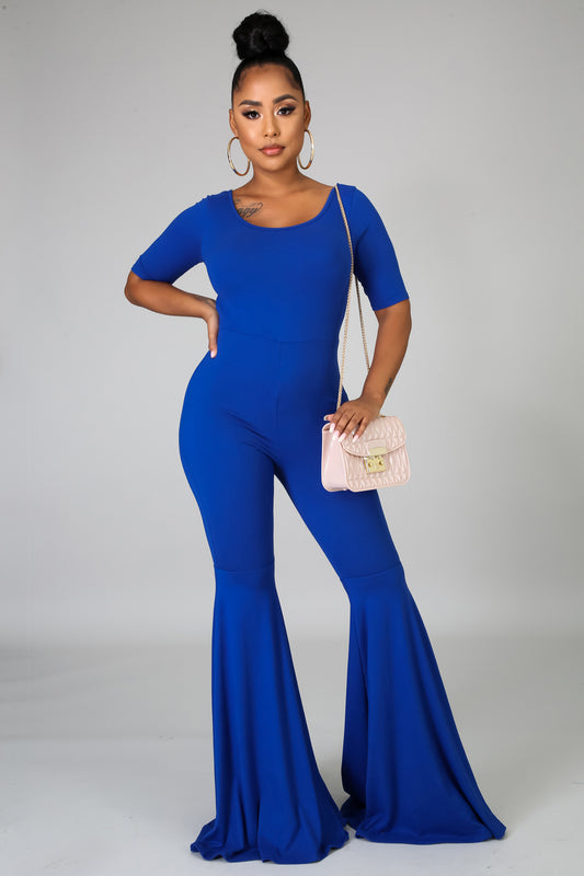 royal blue flare leg jumpsuit