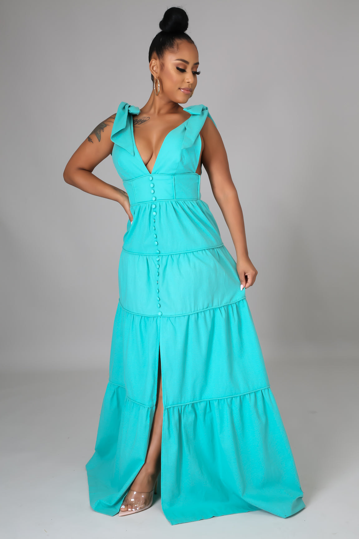 "In the Clouds" Strapped Front Slit Maxi Dress