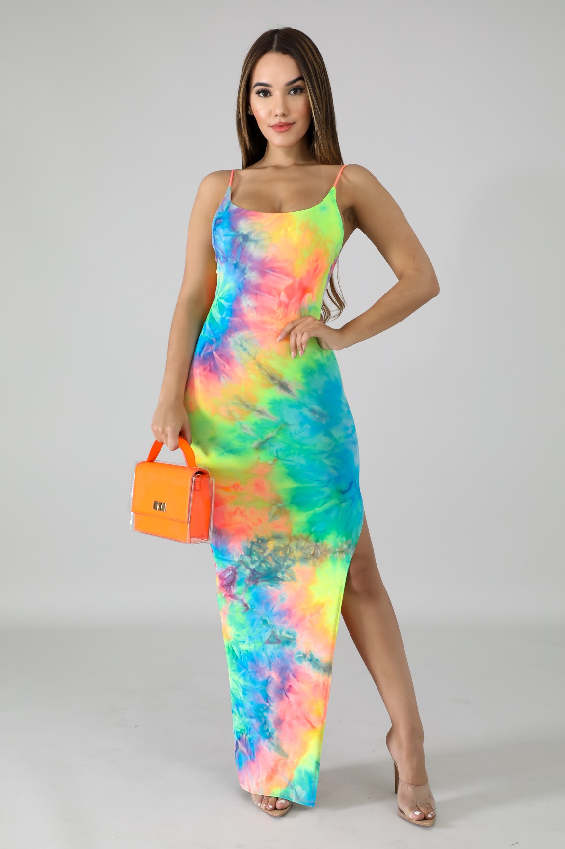 tie dye side slit maxi dress