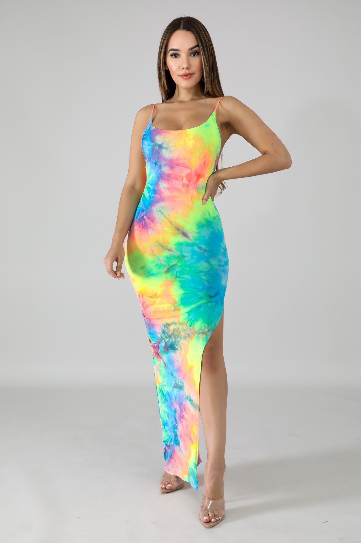 tie dye side slit maxi dress
