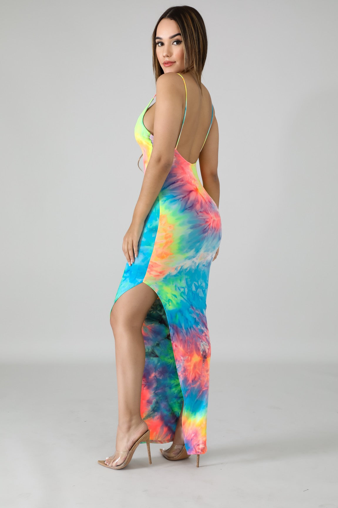tie dye side slit maxi dress