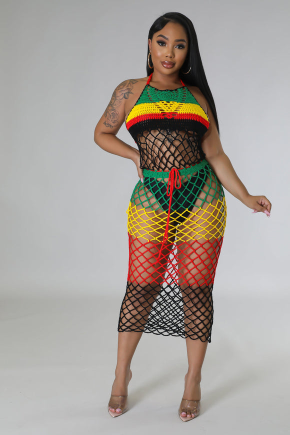 Rasta Reggae Jamaican Crochet Coverup Dress