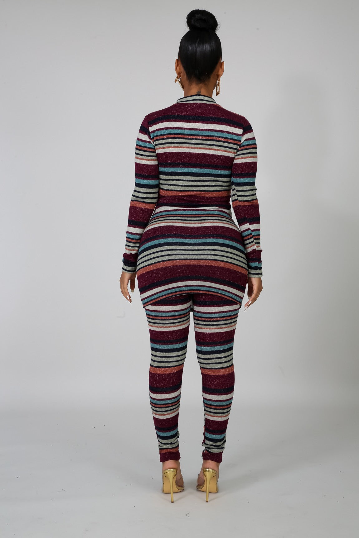 striped up high waist pants & top set