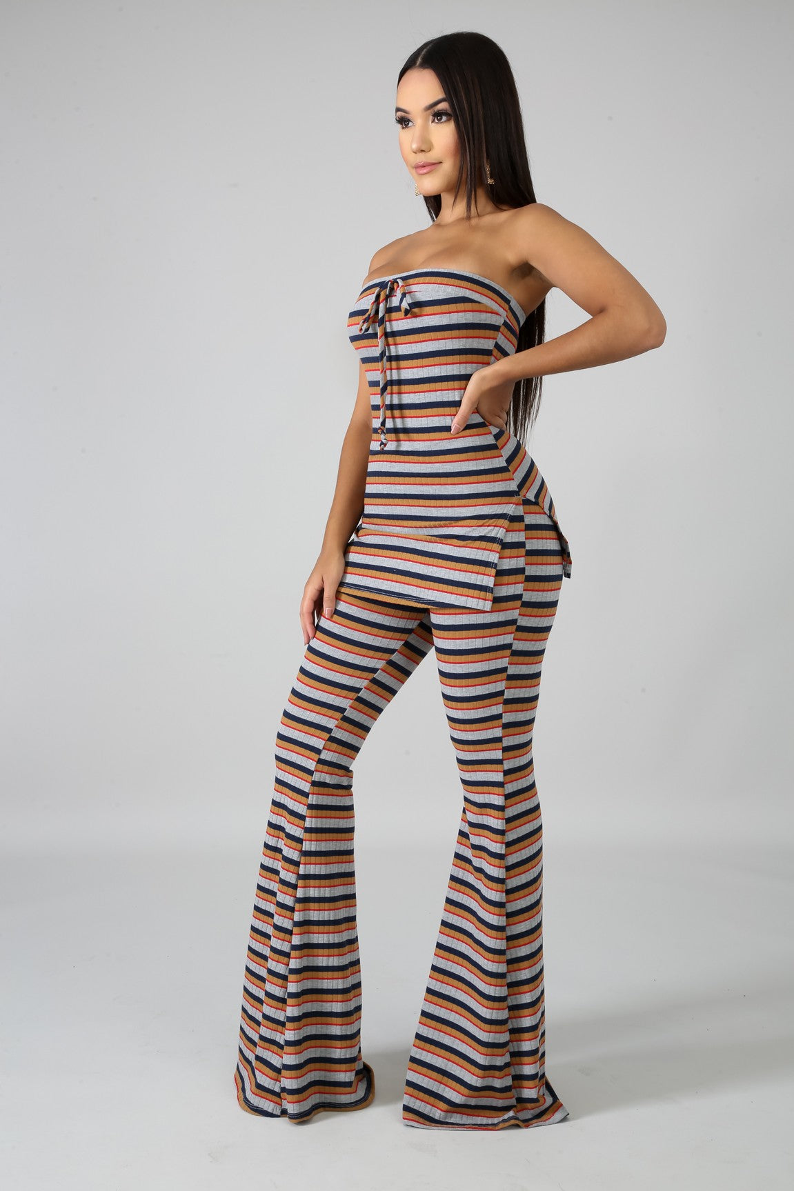 tube striped palazzo pants set