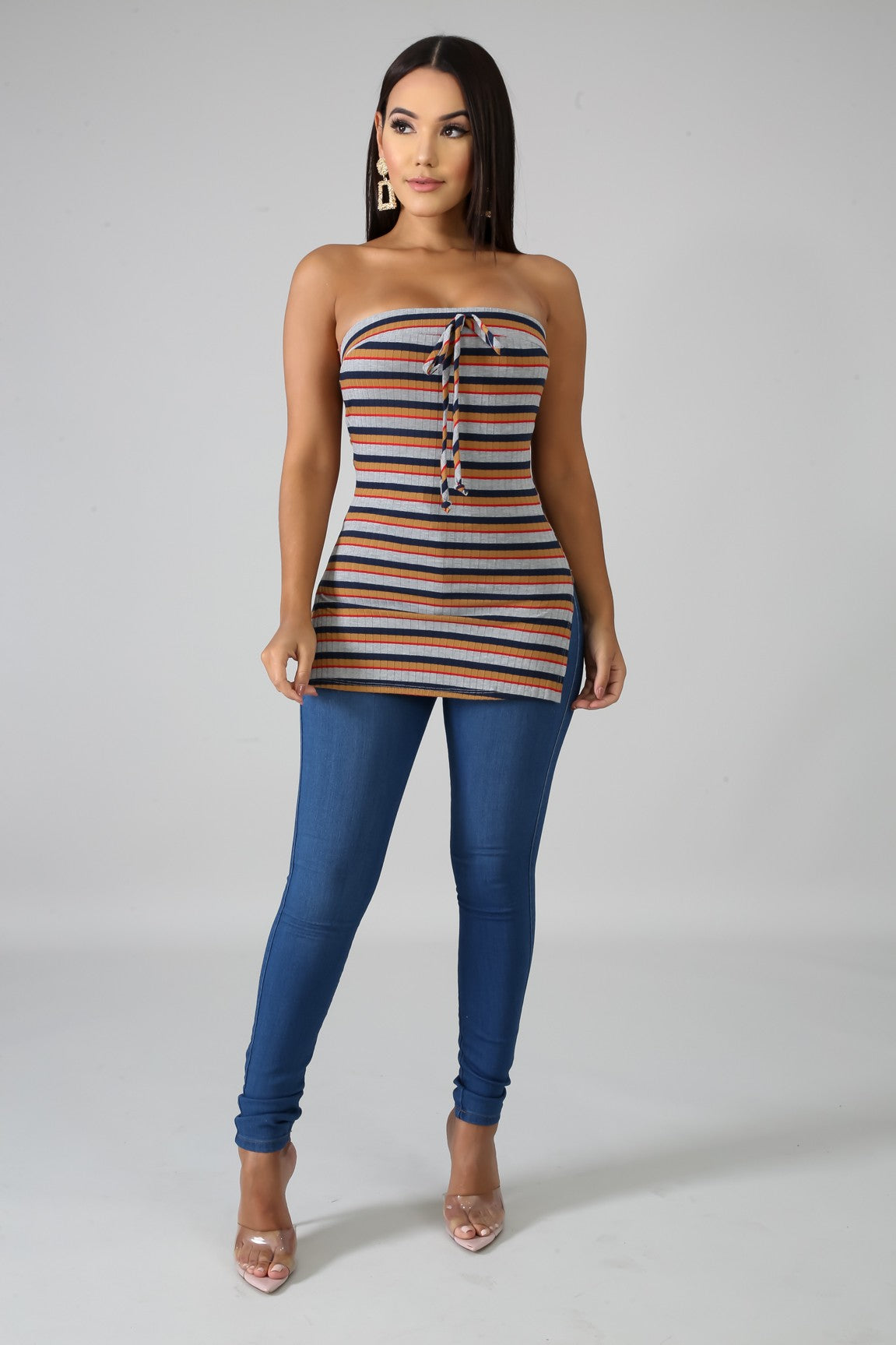 tube striped palazzo pants set