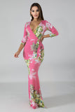 pink floral blossom 3/4 sleeve maxi dress