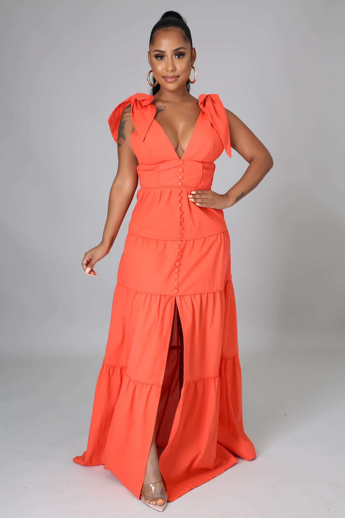 "In the Clouds" Strapped Front Slit Maxi Dress