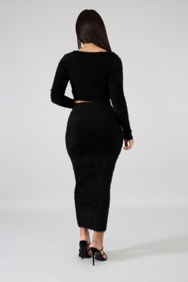 fuzzy wuzzy cozy midi skirt & cropped long sleeve set