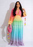 Ombre Chiffon Bubble Sleeve Maxi Dress