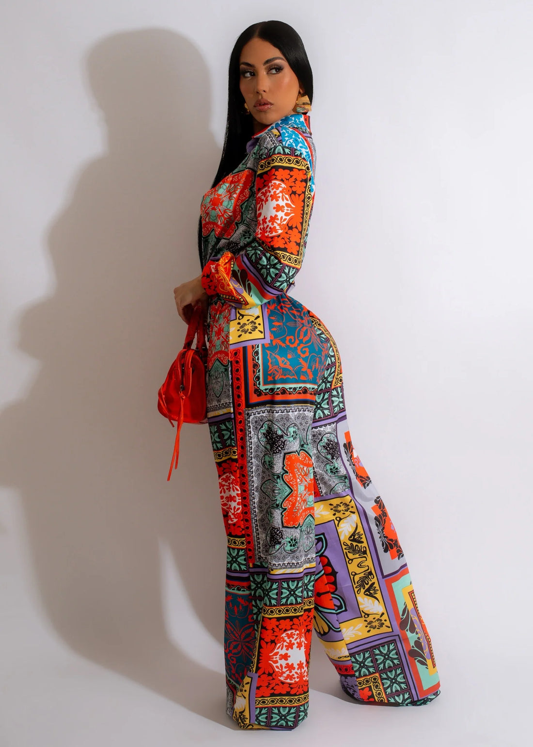 Graphic Prints Drawstring Wide Leg Jumpsuit