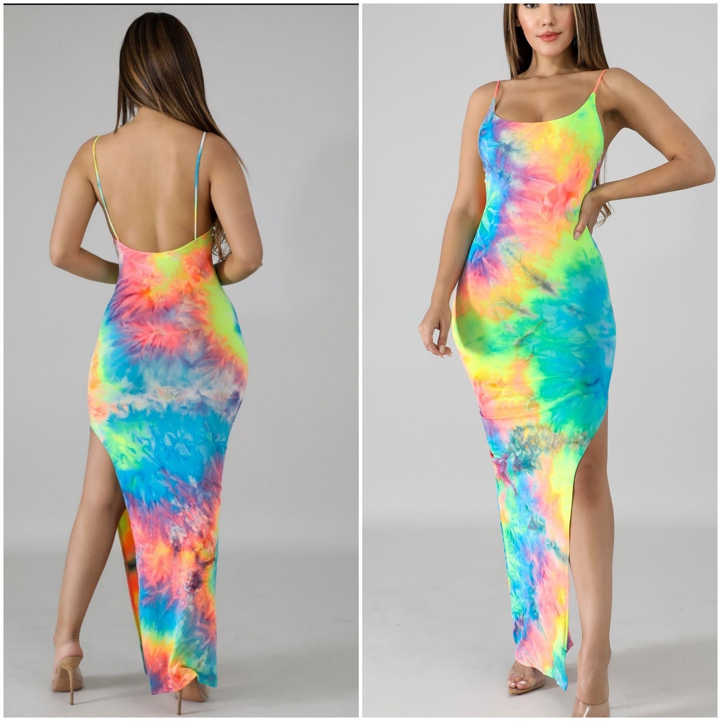 tie dye side slit maxi dress