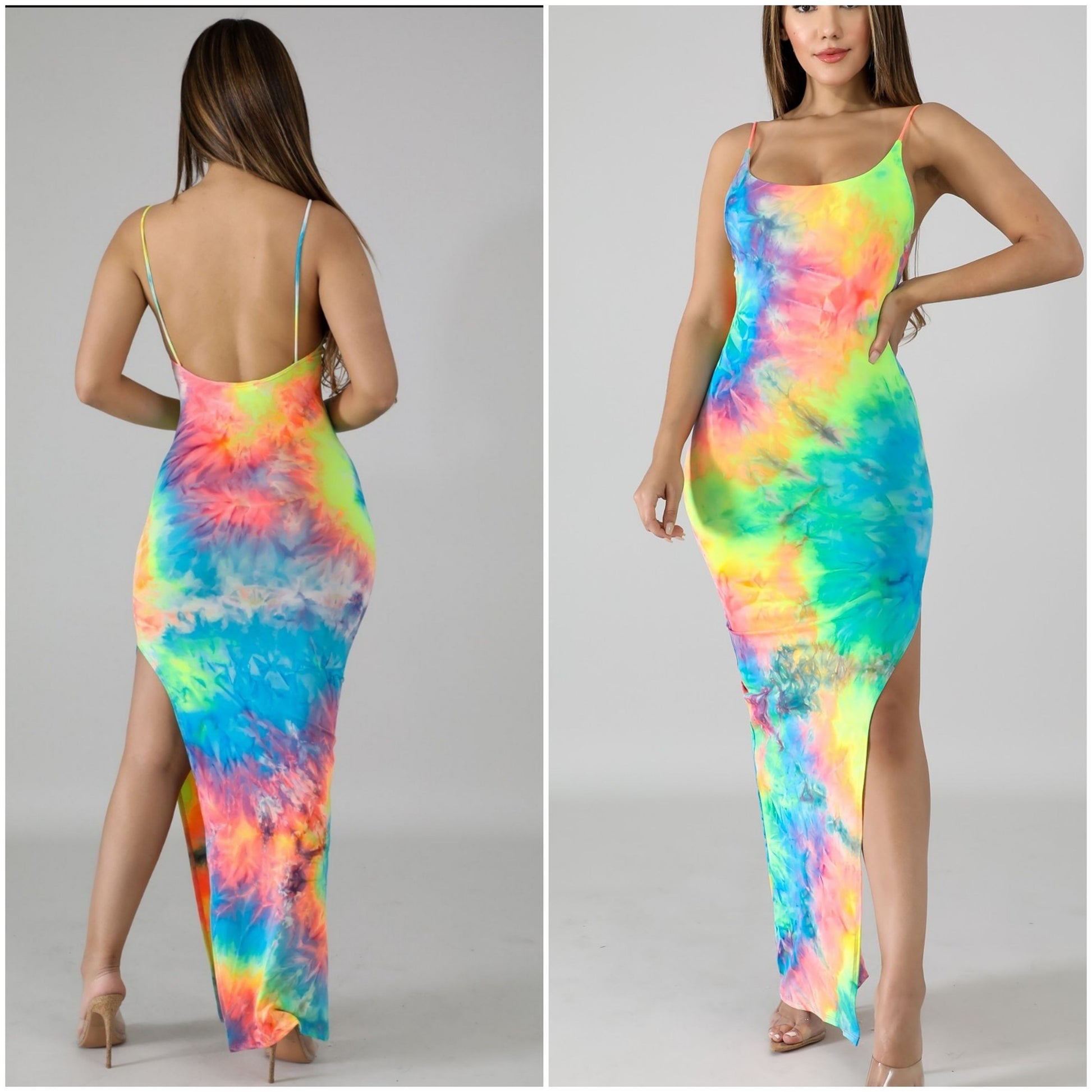 tie dye side slit maxi dress