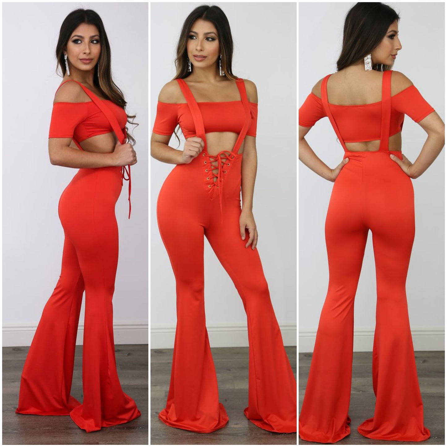 tangerine suspender jumpsuit & cropped top