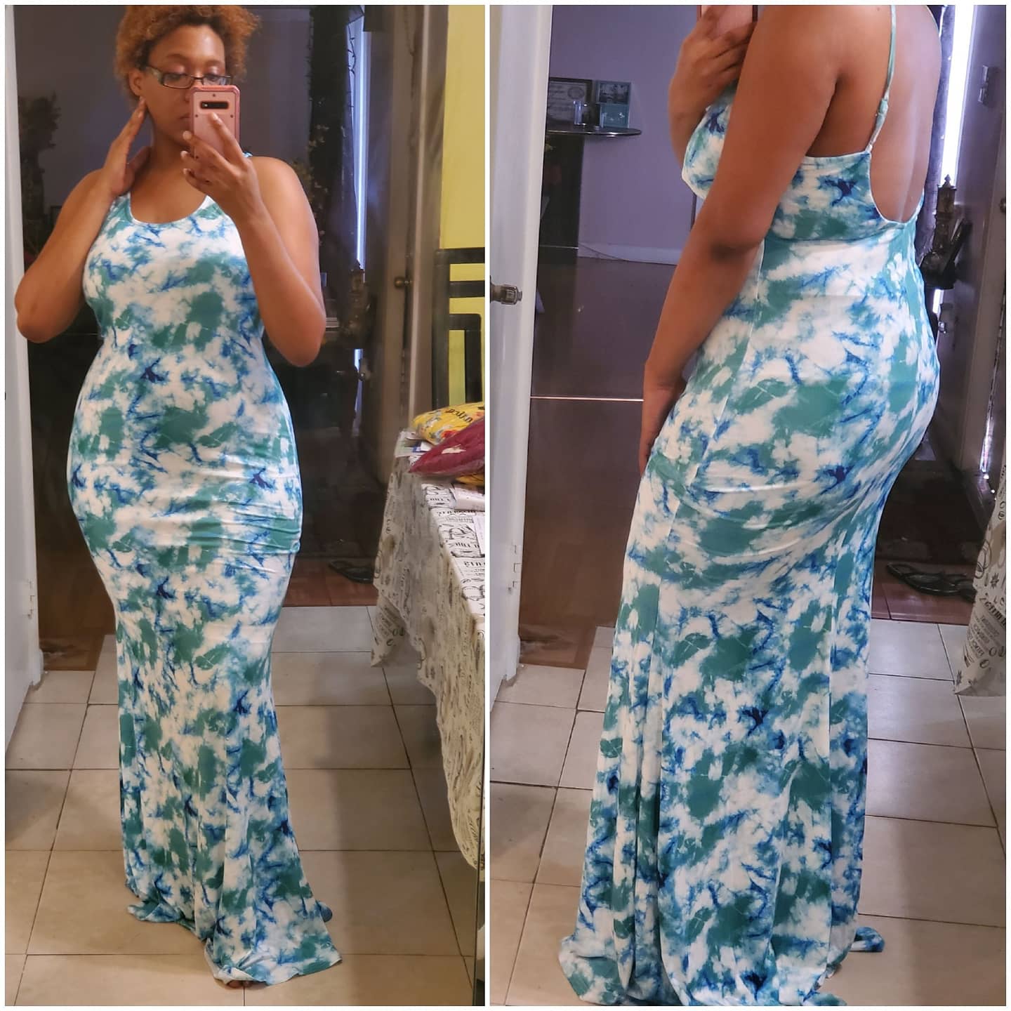 tie dye low back fish tailed maxi dress