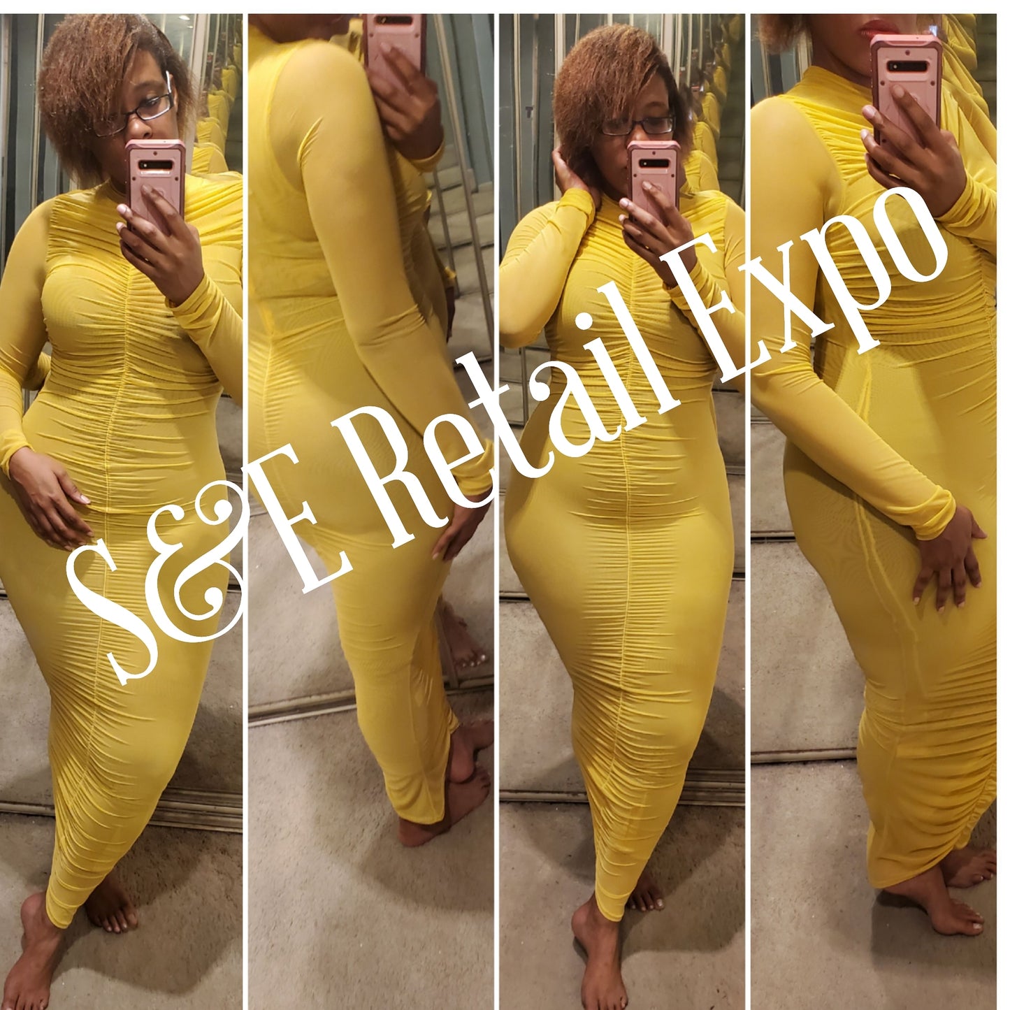 ruched up bodycon midi mustard dress