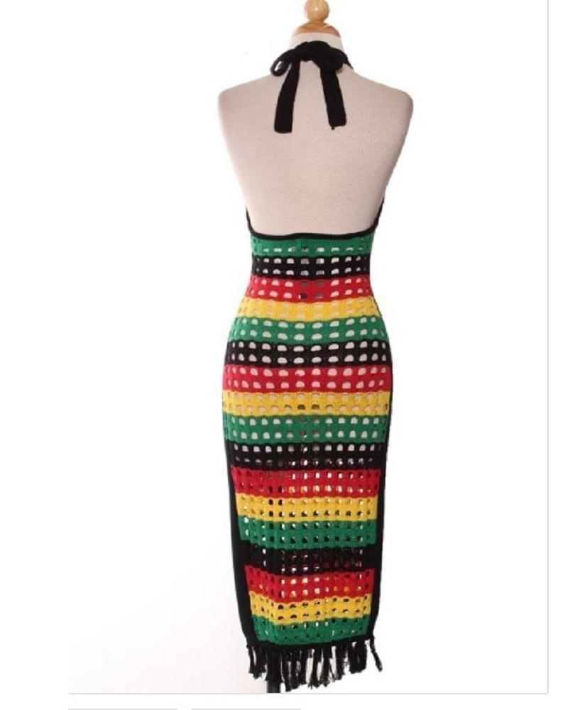 reggae rasta jamaican halter open back beach dress