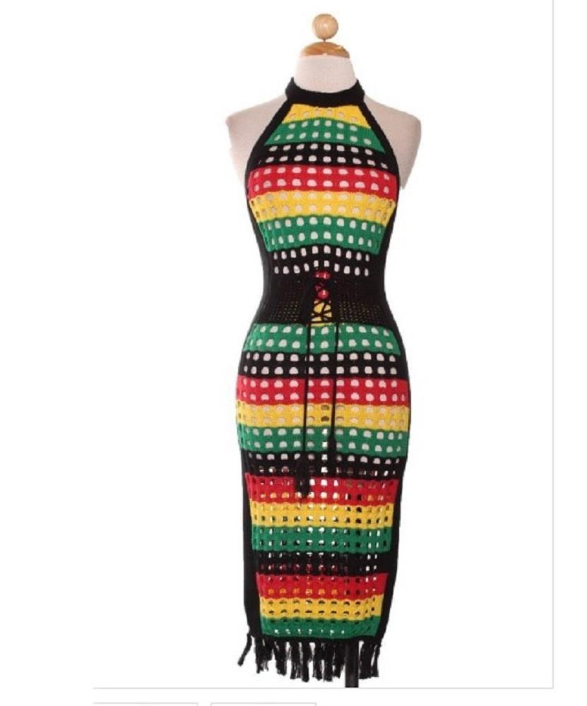 reggae rasta jamaican halter open back beach dress