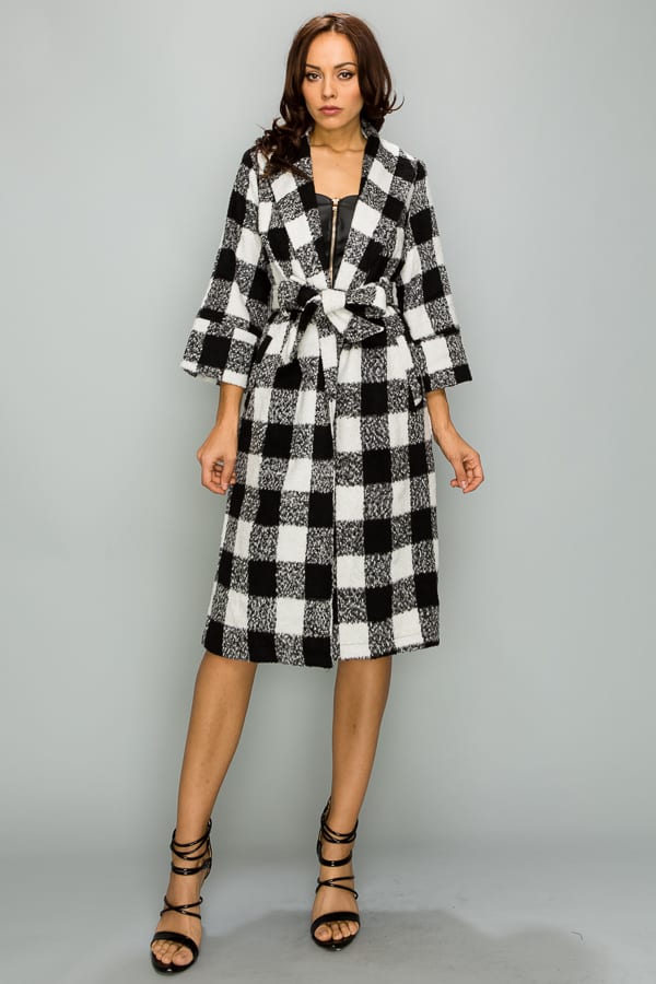 black & white checkerboard coat