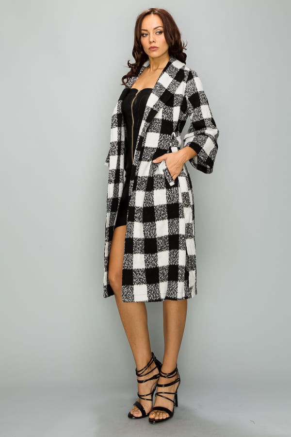 black & white checkerboard coat