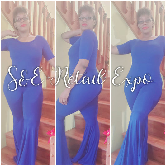 royal blue flare leg jumpsuit