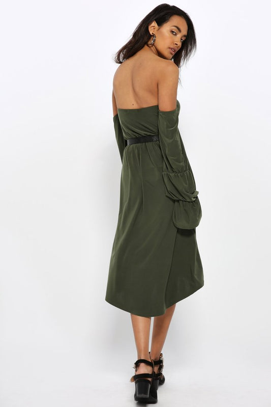 high low shoulder stuck dress