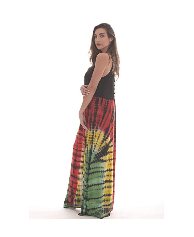 rasta reggae tie dye maxi dress