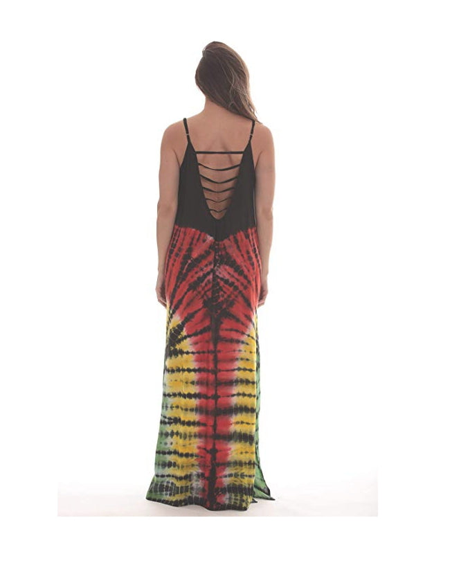 rasta reggae tie dye maxi dress