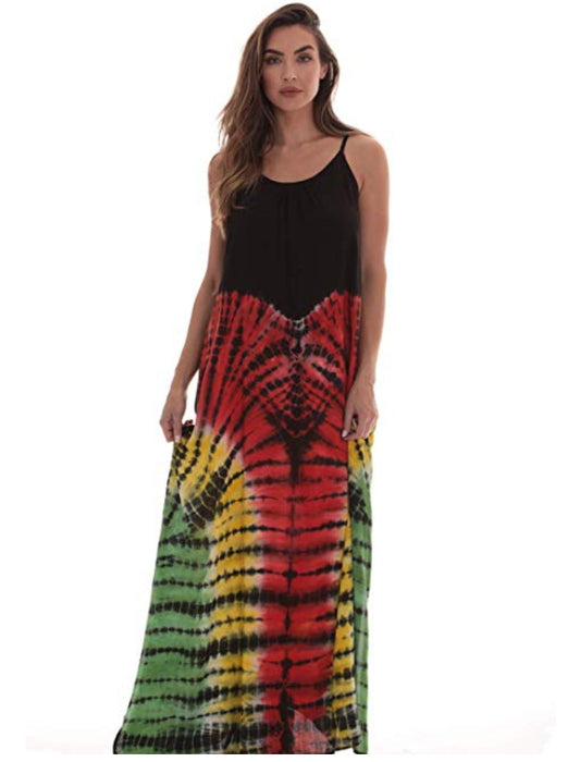 rasta reggae tie dye maxi dress