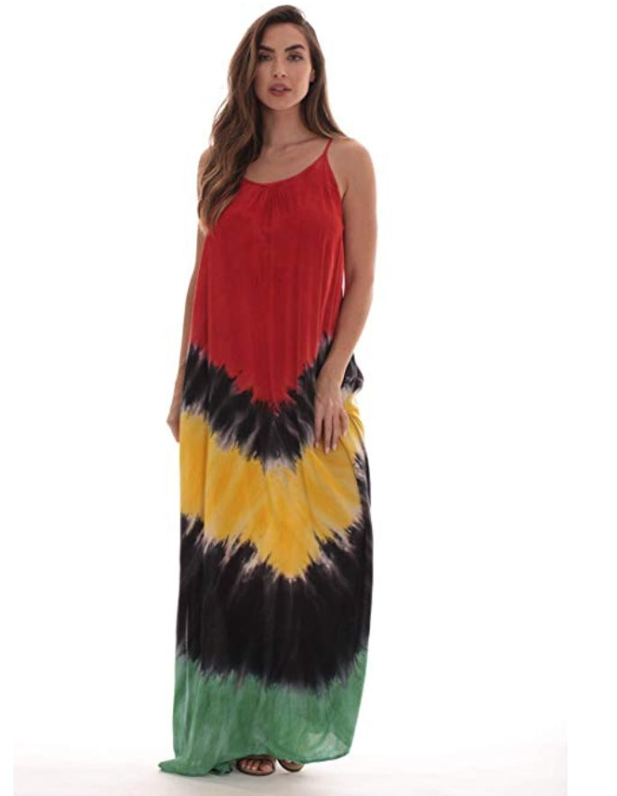 rasta reggae tie dye maxi dress