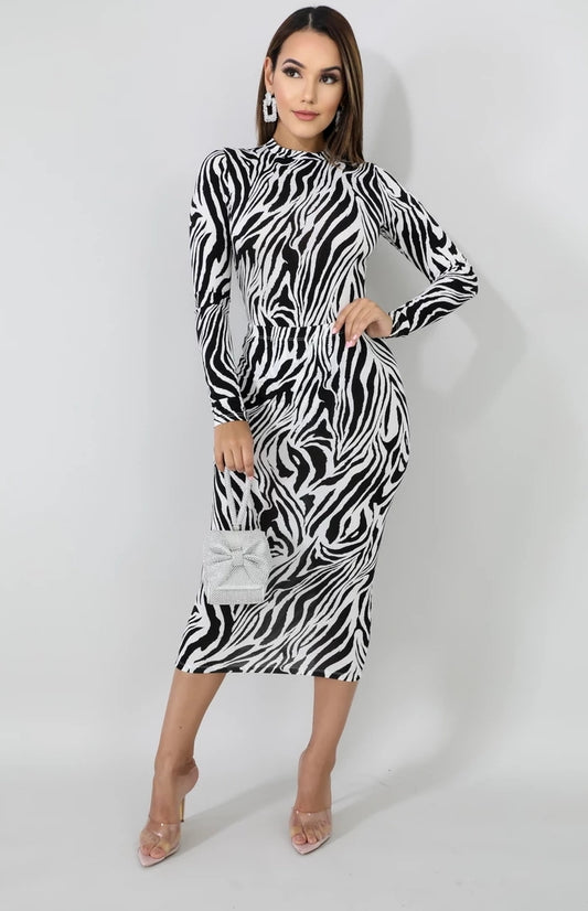 zebra print bodysuit & midi skirt set