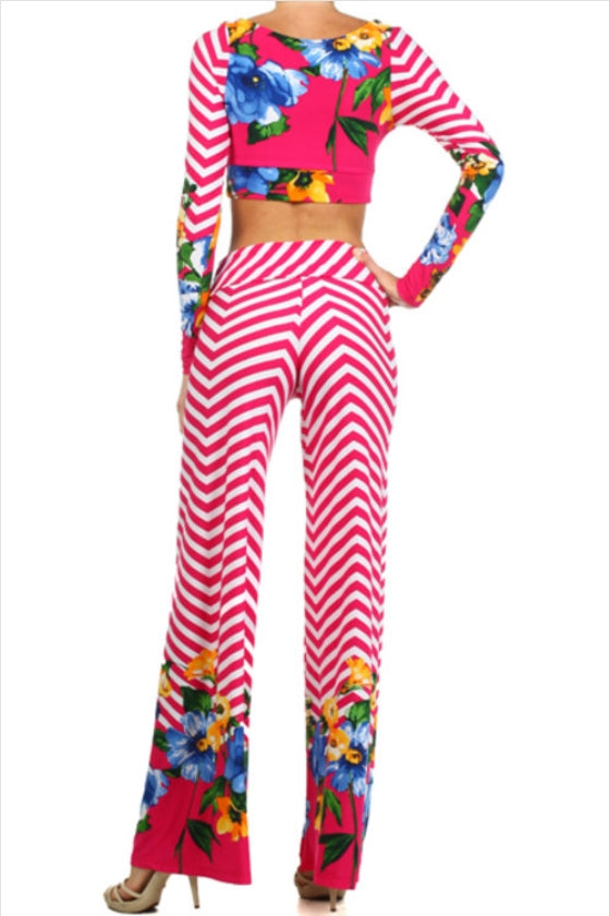 sexy diva chevron & floral print wide leg pants (free top)