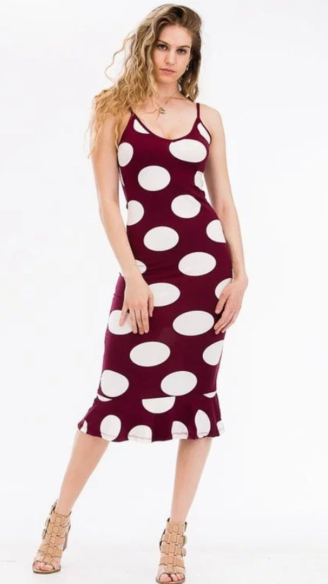 burgundy polka dot sphaghetti strap dress