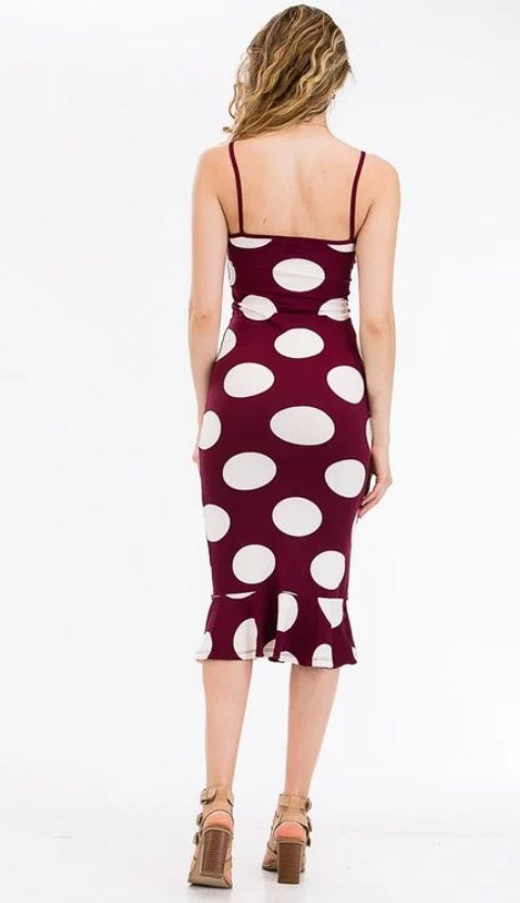 burgundy polka dot sphaghetti strap dress
